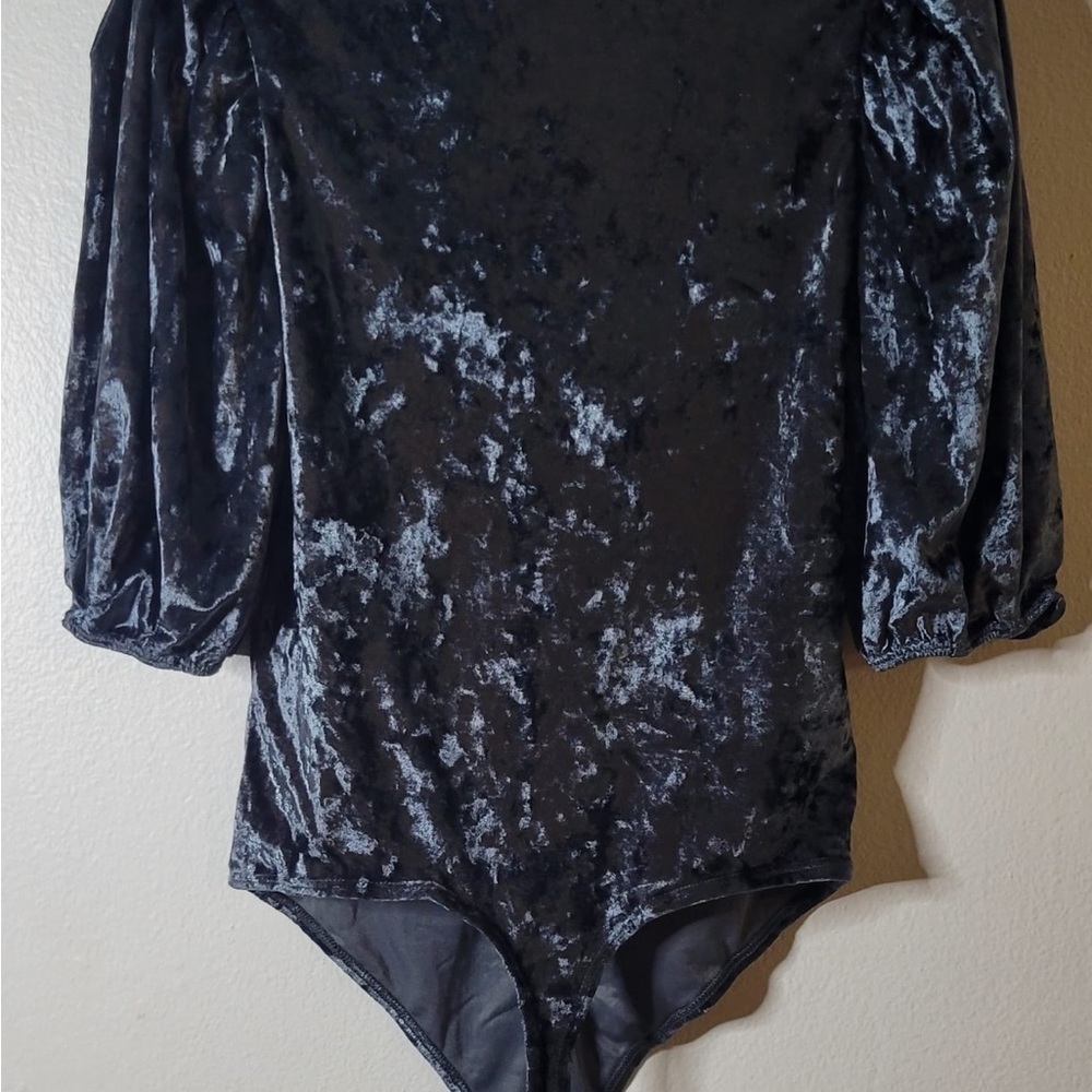 NWT Free People Don't You Wish Velvet Bodysuit V-neck Sunflower Seed Gray Sz XS - Picture 3 of 10